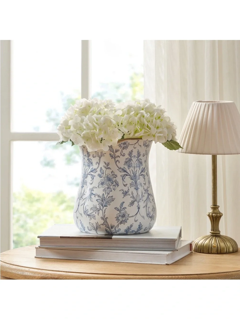 6”Ceramic Vase White/Blue Floral Scallop Trim - My Texas House